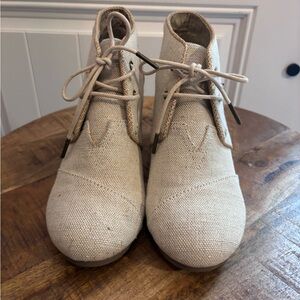 TOMS Womens Desert Wedge Booties Natural Metallic Linen Womens Size 10